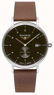 Bauhaus 男士棕色意大利皮表带|黑色表盘 2132-2
