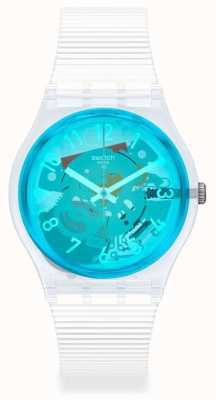 Swatch Retro-bianco |白色硅胶表带|蓝色透明表盘 GW215