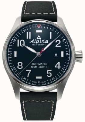 Alpina 男士起动机飞行员汽车 |黑色皮革表带|深蓝色表盘 AL-525NN4S6