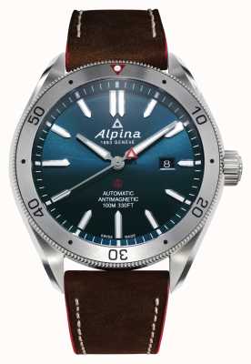 Alpina 男士Alpiner 4自动上链|棕色皮革表带|蓝色表盘 AL-525NS5AQ6