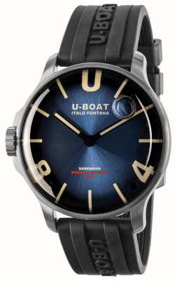 U-Boat 暗月不锈钢（44 毫米）帝蓝色太阳表盘/黑色硫化橡胶表带 8704/D