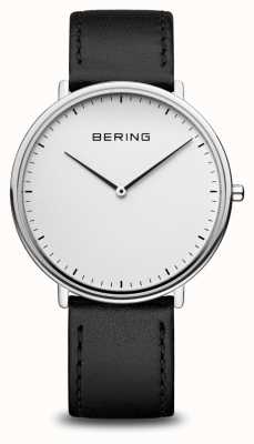 Bering 经典的中性黑色皮革表带手表 15739-404