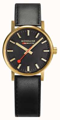 Mondaine Evo2 金色 30 毫米 | 黑色皮革表带 | 黑色表盘 | IP 金色表壳 MSE.30120.LB