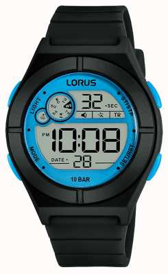 Lorus 儿童数字多功能100m（36mm）蓝色数字表盘/黑色硅胶 R2361NX9