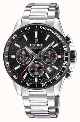 estina 计时码表黑色表盘不锈钢腕表 F20560/6