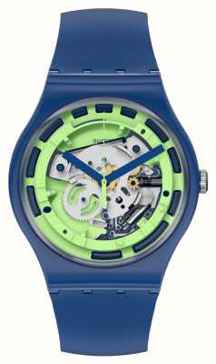 Swatch 新款绅士绿色解剖蓝色硅胶手表 SUON147
