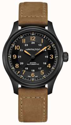 Hamilton 卡其色野战钛金属自动腕表（42毫米）黑色表盘/棕色皮表带 H70665533