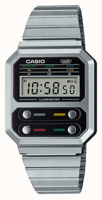 Casio 复古不锈钢数字手表 A100WE-1AEF