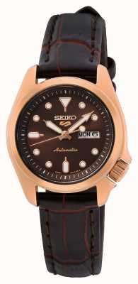 Seiko 5 运动 |紧凑型 28mm |棕色表盘 |棕色皮革表带|自动手表 SRE006K1
