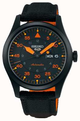 Seiko 5运动飞行器自动黑色和橙色手表 SRPH33K1