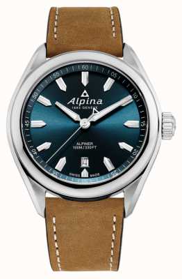 Alpina 男士 alpiner 石英蓝色表盘棕色皮革表带 AL-240NS4E6