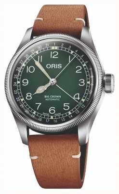 ORIS X cervo volante 大表冠指针日期自动腕表（38 毫米）绿色表盘/棕色皮表带 01 754 7779 4067-SET