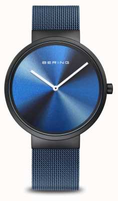 Bering 经典极光 |蓝色北极光表盘|蓝色米兰尼斯表带|拉丝黑色不锈钢表壳 19039-327
