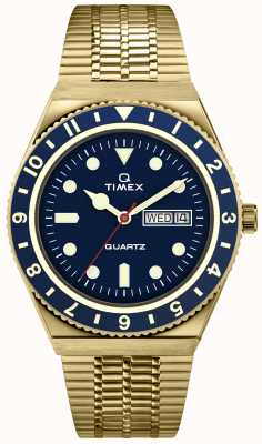 Timex Q 潜水员灵感金色调表壳蓝色表盘金色调带 TW2U62000