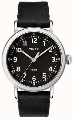 Timex 标准 40 毫米银色表壳黑色表盘黑色皮革表带 TW2T20200