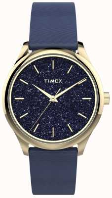 Timex 金色表壳，深蓝色亮片表盘和深蓝色表带 TW2V01200