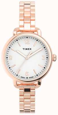 Timex 女士标准款 30 毫米玫瑰金色表壳白色表盘玫瑰金色手链 TW2U60700