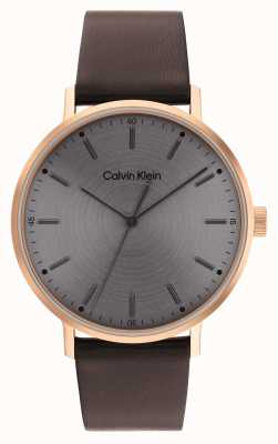 Calvin Klein 男士太阳纹灰色表盘|棕色皮革表带 25200051