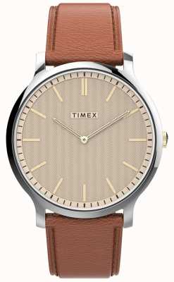 Timex 画廊 |米色表盘|棕褐色皮革表带 TW2V28200