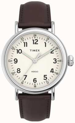 Timex 标准奶油色表盘棕色皮革表带 TW2V27800