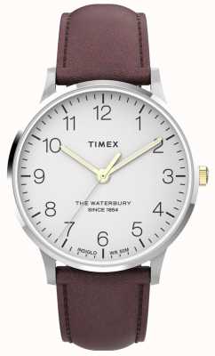 Timex 男士沃特伯里经典 |白色表盘|棕色皮革表带 TW2V28800