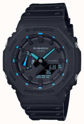 Casio G-shock 2100 实用黑色系列蓝色细节 GA-2100-1A2ER