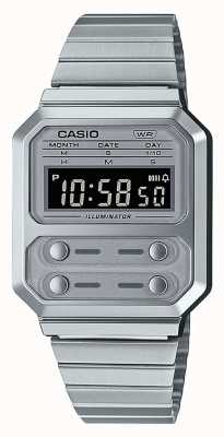 Casio 系列复古不锈钢数字手表 A100WE-7BEF