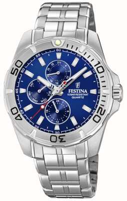 estina 男式多功能手表，带钢手链蓝色表盘 F20445/2