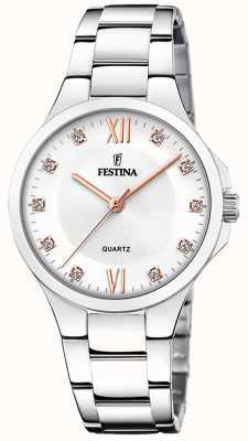 Festina 女士钢质手表，带 cz 镶嵌和钢质表链 F20582/1