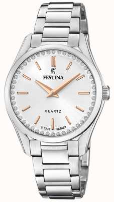 Festina 女士精钢手表，配 cz 套装和精钢表链 F20583/1