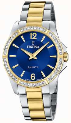 estina 女士黄金有限公司手表 w/cz 套装和钢手链 F20594/2