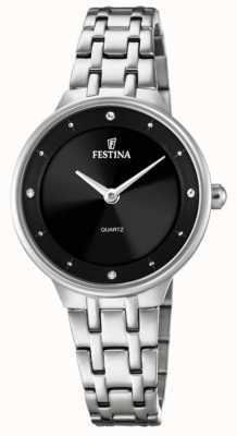 Festina 女士钢质手表，带 cz 镶嵌和钢质表链 F20600/4