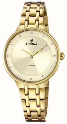 Festina 女士金色表盘手表配 cz 套装和钢手链 F20601/2