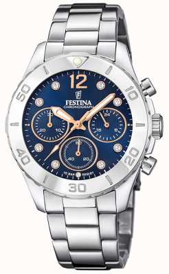 Festina 女士计时手表，带 cz 套装和钢表链 F20603/3