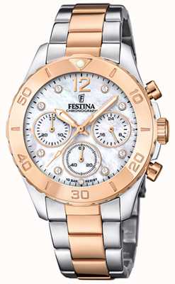 Festina 女士镀玫瑰计时手表带手链和 cz 套装 F20605/1