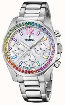 Festina 女士计时码表 |珍珠母贝表盘| 高分辨率照片| CLIPARTO彩虹水晶套装 F20606/2