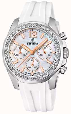 Festina 女士精钢计时手表，带 cz 套装和橡胶表带 F20610/1
