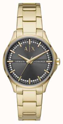 Armani Exchange 女装 |灰色水晶套装表盘|金色不锈钢手链 AX5257