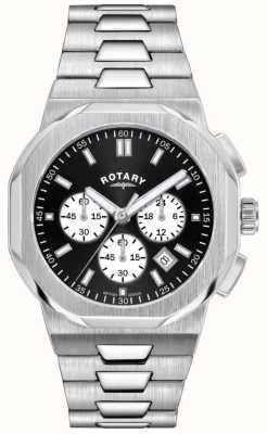 Rotary 运动摄政计时码表（41毫米）黑色太阳纹表盘/不锈钢表链 GB05450/65