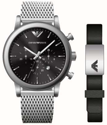 Emporio Armani 男士手表和手链礼品套装|黑色计时表盘 AR80062SET