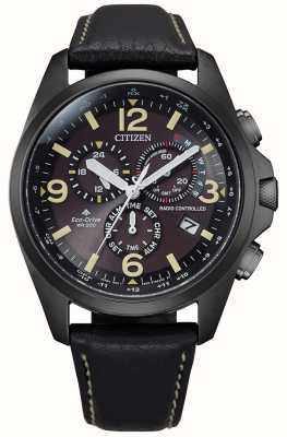 Citizen 男士生态驱动无线电遥控 promaster 计时码表黑色皮革表带 CB5925-15E